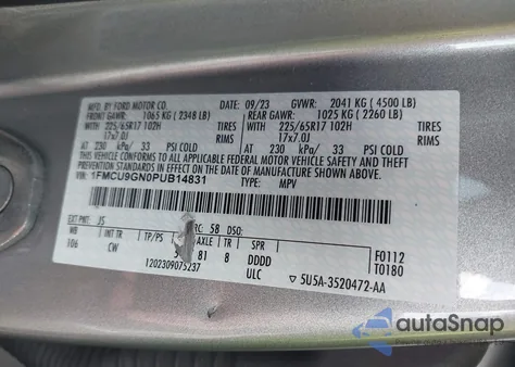 2023 Ford Escape Active from USA, damaged, VIN 1FMCU9GN0PUB14831